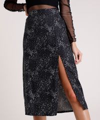 Saia-Feminina-Midi-Estampada-de-Respingo-com-Fenda-Preta-9856525-Preto_4
