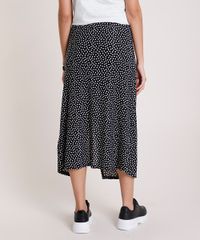 Saia-Feminina-Midi-Estampada-de-Poa-com-Fenda--Preta-9882759-Preto_2