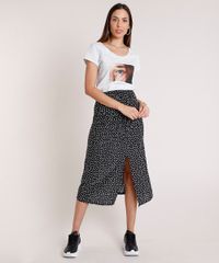 Saia-Feminina-Midi-Estampada-de-Poa-com-Fenda--Preta-9882759-Preto_3