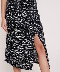 Saia-Feminina-Midi-Estampada-de-Poa-com-Fenda--Preta-9882759-Preto_4