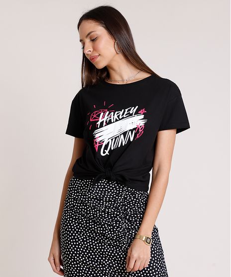 Blusa-Feminina-Arlequina-com-no-Manga-Curta-Decote-Redondo--Preta-9878853-Preto_1