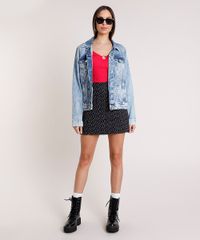 Saia-Feminina-Curta-Estampada-de-Poa-com-Fenda-Preto-9857655-Preto_3