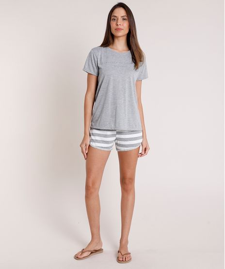Pijama-Feminino--Too-tired-pyjama--Manga-Curta-Cinza-Mescla-Claro-9865623-Cinza_Mescla_Claro_1