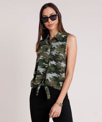 Camisa-Feminina-Estampado-Camuflado-com-Bolso-e-No-Sem-Manga-Verde-Militar-9807033-Verde_Militar_1