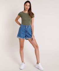 Blusa-Feminina-Basica-Botone-Manga-Curta-Decote-Redondo-Verde-Militar-9278286-Verde_Militar_3
