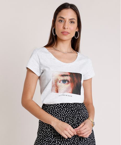Blusa-Feminina--Follow-me-back--com-Glitter-Manga-Curta-Decote-Redondo--Cinza-Mescla-Claro-9892095-Cinza_Mescla_Claro_1