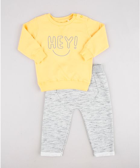 Conjunto-Infantil--Hey---de-Blusao-em-Moletom-Amarelo---Calca-em-Moletom-Cinza-Mescla-9858168-Cinza_Mescla_1