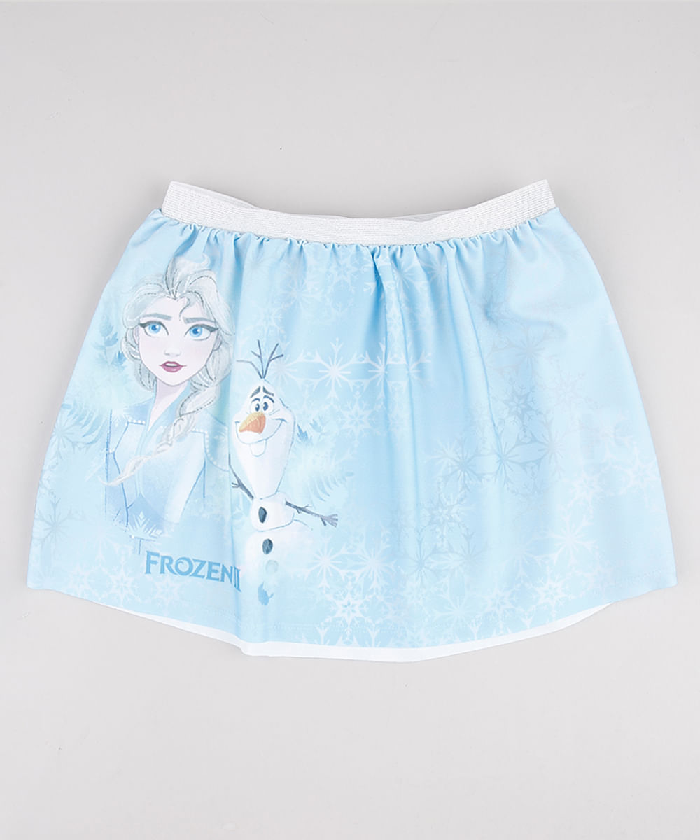 Saia Infantil Carnaval Frozen Estampada com Lurex Azul Claro
