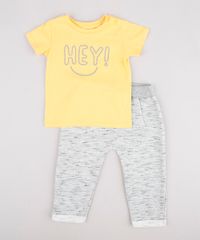 Conjunto-Infantil--Hey---de-Camiseta-Manga-Curta-Amarela---Calca-em-Moletom-Cinza-Mescla-9858169-Cinza_Mescla_1