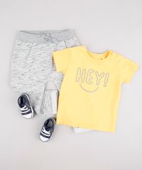 Conjunto-Infantil--Hey---de-Camiseta-Manga-Curta-Amarela---Calca-em-Moletom-Cinza-Mescla-9858169-Cinza_Mescla_3