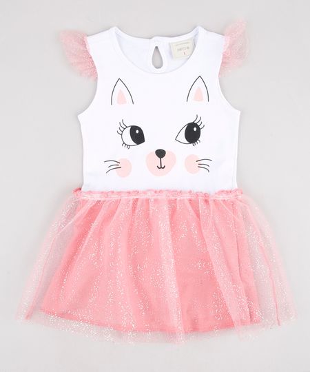 Vestido-Infantil-Gatinho-com-Tule-e-Babado-Sem-Manga-Branco-9877334-Branco_1