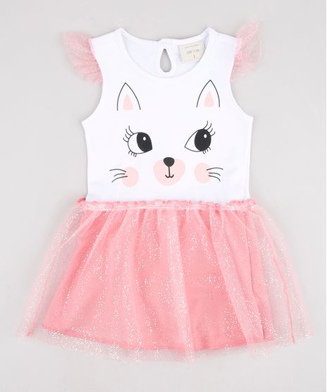 Vestido-Infantil-Gatinho-com-Tule-e-Babado-Sem-Manga-Branco-9877334-Branco_1