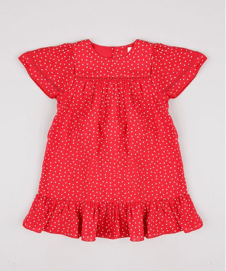 Vestido-Infantil-Estampado-de-Poa-com-Botoes-Manga-Curta-Vermelho-9796111-Vermelho_1