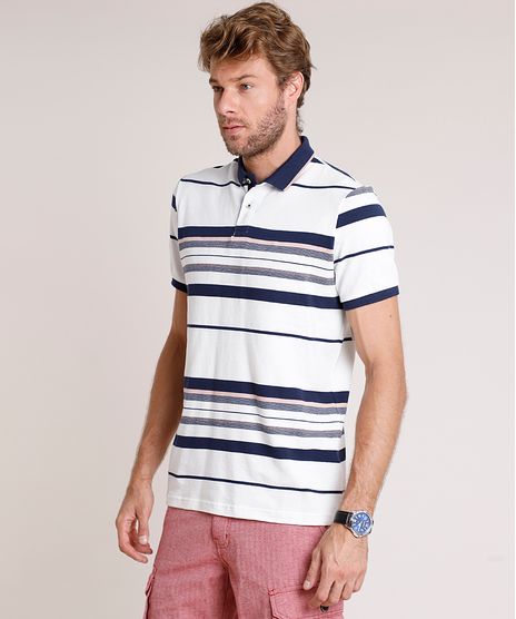 Polo-Masculina-Comfort-Fit-em-Piquet-Listrada-Manga-Curta-Branco-9864555-Branco_1