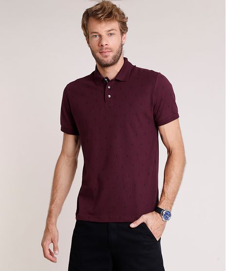 Polo-Masculina-Comfort-Fit-Estampada-de-Penas-Manga-Curta-Vinho-9869039-Vinho_1