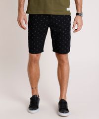 Bermuda-Masculina-Tradicional-Estampada-de-Folhagem-com-Cordao-Preta-9884230-Preto_1