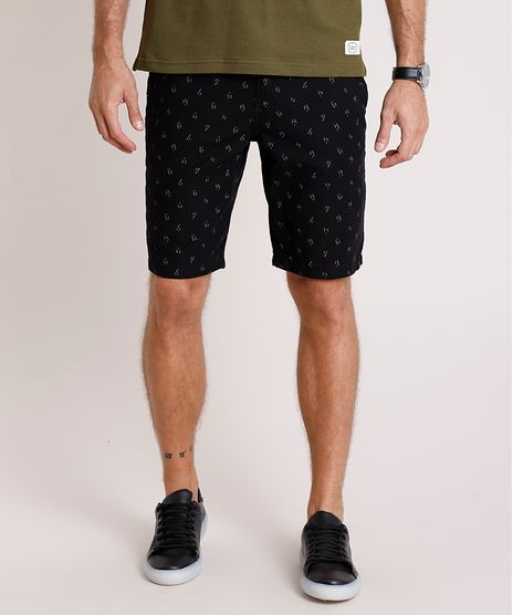 Bermuda-Masculina-Tradicional-Estampada-de-Folhagem-com-Cordao-Preta-9884230-Preto_1