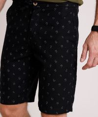 Bermuda-Masculina-Tradicional-Estampada-de-Folhagem-com-Cordao-Preta-9884230-Preto_2