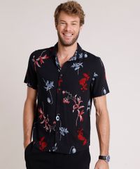 Camisa-Masculina-Relaxed-Estampada-de-Folhagem-Manga-Curta-Preto-9657162-Preto_2