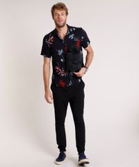Camisa-Masculina-Relaxed-Estampada-de-Folhagem-Manga-Curta-Preto-9657162-Preto_4