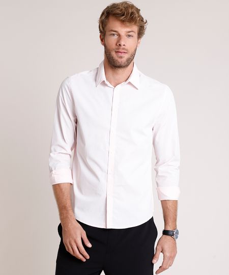 camisa social rosa bebe masculina