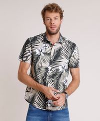 Camisa-Masculina-Tradicional-Estampada-de-Folhagem-Manga-Curta-Bege-9645917-Bege_2