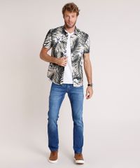 Camisa-Masculina-Tradicional-Estampada-de-Folhagem-Manga-Curta-Bege-9645917-Bege_4