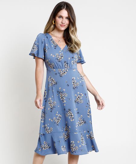 vestidos elegante floral midi de manga curta