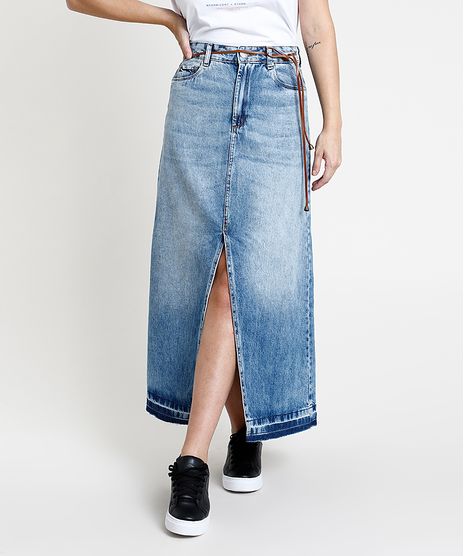 Saia-Jeans-Feminina-Longa-com-Fenda-Barra-Desfiada-com-Cinto-Azul-Medio-9889644-Azul_Medio_1