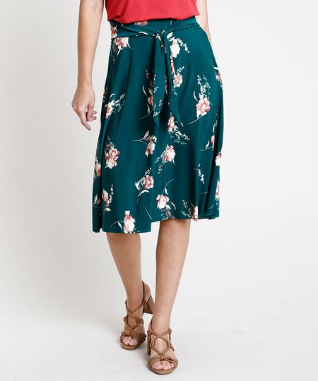 Saia-Feminina-Midi-Estampada-Floral-com-Faixas-Verde-9857292-Verde_1