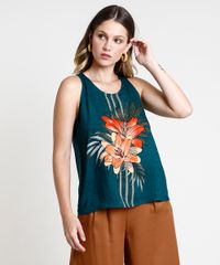Regata-Feminina-Ampla-Flores-Decote-Redondo-Verde-Escuro-9807318-Verde_Escuro_1