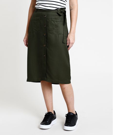 Saia-Feminina-Midi-com-Botoes-e-Cinto-Verde-Militar-9887388-Verde_Militar_1