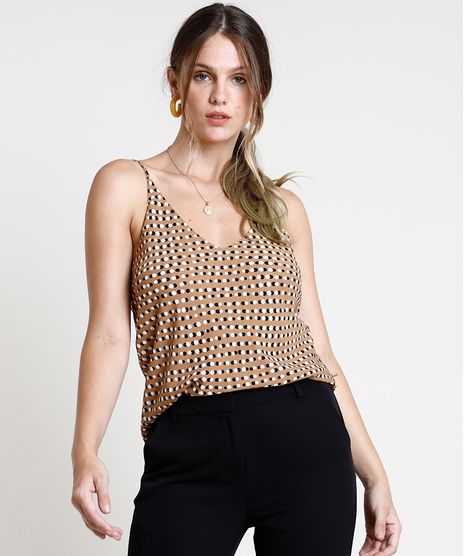 Regata-Feminina-Estampada-de-Poa-Alca-Fina-Decote-V-Bege-Escuro-9828643-Bege_Escuro_1