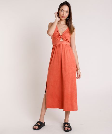 Vestido-Feminino-Midi-em-Suede-com-Abertura-e-Fenda-Decote-V-Alca-Media-Cobre-9880599-Cobre_1