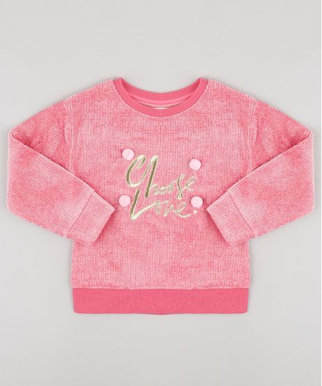 Sueter-Infantil-em-Trico-Chenille-com-Bordado-e-Pompom-Rosa-Escuro-9806579-Rosa_Escuro_1