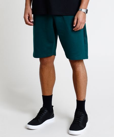 Bermuda-Masculina-Relaxed-Basica-em-Moletom-Verde-Escuro-9868739-Verde_Escuro_1