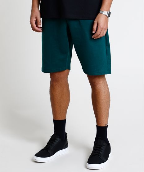 Bermuda-Masculina-Relaxed-Basica-em-Moletom-Verde-Escuro-9868739-Verde_Escuro_1
