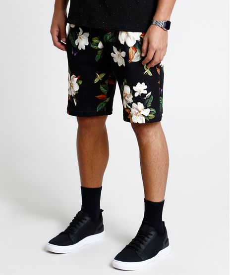 Bermuda-Masculina-Relaxed-em-Moletom-Preta-9891603-Preto_1