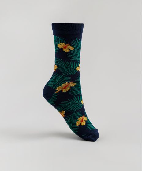 Meia-Masculina-Cano-Alto-Estampada-Floral-Azul-Marinho-9787854-Azul_Marinho_1
