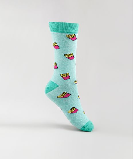 Meia-Masculina-Cano-Alto-Divertida-Estampada-de-Batata-Frita--Verde-Claro-9787859-Verde_Claro_1