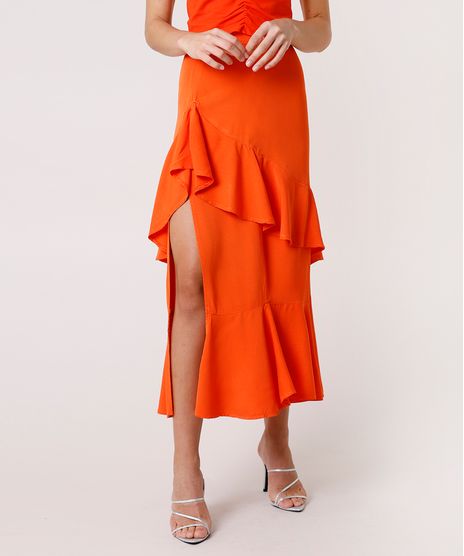 Saia-Feminina-Mindset-Midi-com-Fenda-e-Babado-Laranja-9892578-Laranja_1