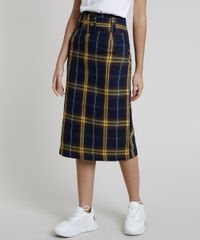 Saia-Feminina-Mindset-Midi-Estampada-Xadrez-com-Cinto-Azul-Marinho-9909658-Azul_Marinho_1