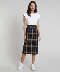 Saia-Feminina-Mindset-Midi-Estampada-Xadrez-com-Cinto-Azul-Marinho-9909658-Azul_Marinho_3