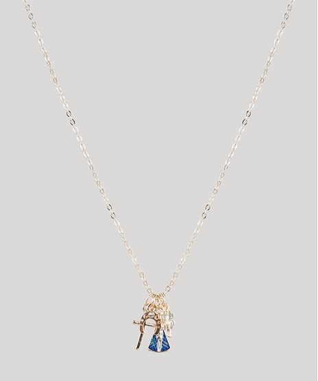 Colar-Feminino-Folheado-com-Pingentes-de-Nossa-Senhora-Aparecida-Dourado-9883547-Dourado_1
