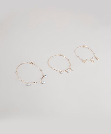 Kit-de-3-Pulseiras-Femininas-Folheadas-Olho-Grego-e-Trevo-Dourado-9883545-Dourado_1