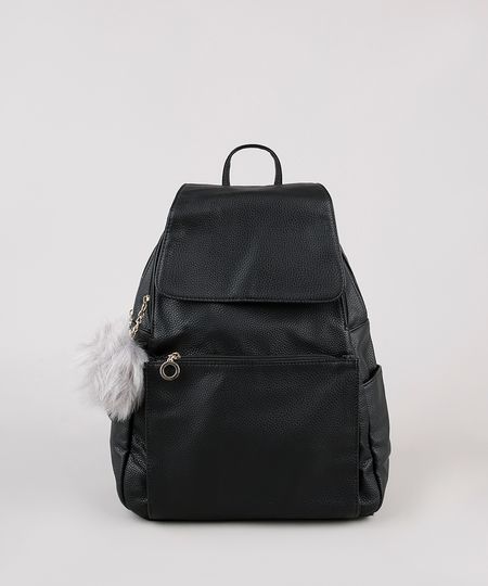 Mochila-Feminina-com-Pompom-Preta-8505200-Preto_1 Mochila-Feminina-com-Pompom-Preta-8505200-Preto_1