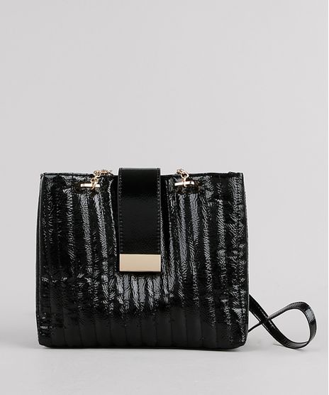 Bolsa-Feminina-Shoulder-em-Verniz-com-Textura-e-Corrente-Preta-9769778-Preto_1