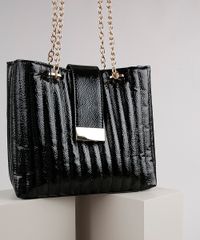 Bolsa-Feminina-Shoulder-em-Verniz-com-Textura-e-Corrente-Preta-9769778-Preto_2