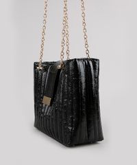 Bolsa-Feminina-Shoulder-em-Verniz-com-Textura-e-Corrente-Preta-9769778-Preto_4