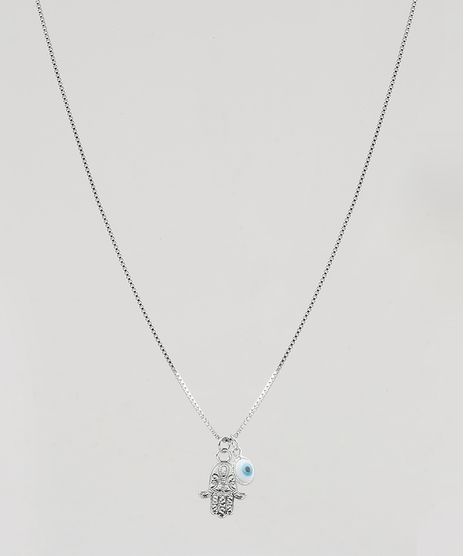 Colar-Feminino-Folheado-com-Pingentes-Mao-De-Fatima-Prateado-9883544-Prateado_1